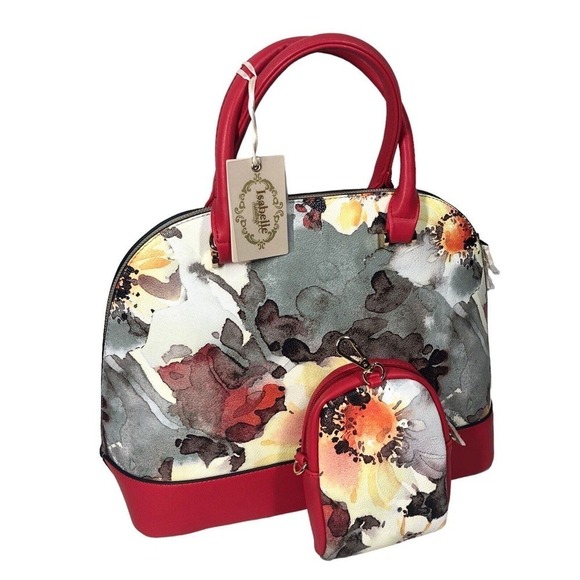 Isabelle Tribal One Leopard Dome Satchel Vegan Gray Watercolor Artsy Tote Bag - Picture 2 of 12